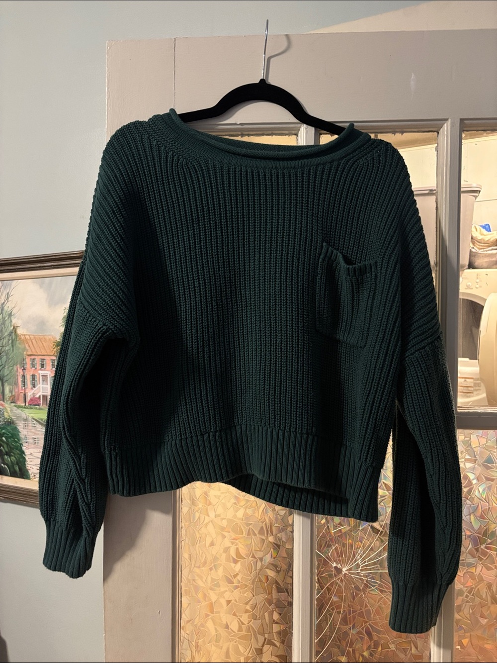 GAP Dark Green Ribbed Crewneck Sweater with Pocket